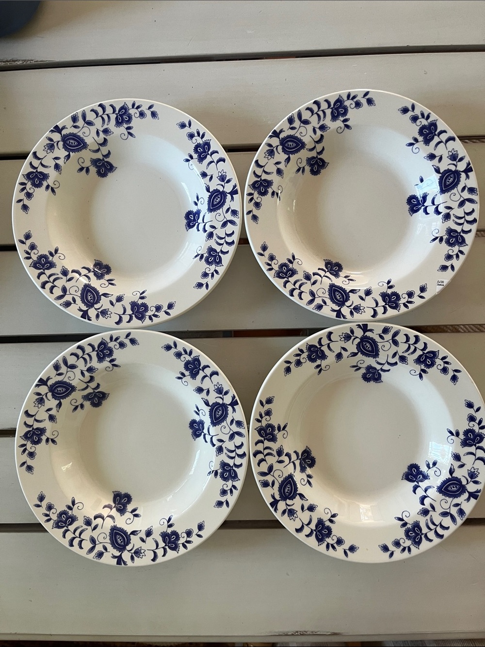 Pier 1 Set of 4 Eliza Bowls White w/ blue flowers